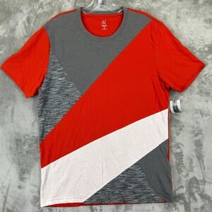 INC International Concepts Mens Colorblock Geometric T-Shirt Orange Grey Size M